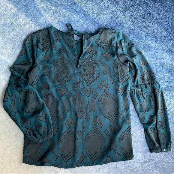 ⚠️LAST CHANCE LOFT Dark Teal Burnout Long Sleeve Top - Picture 2 of 3